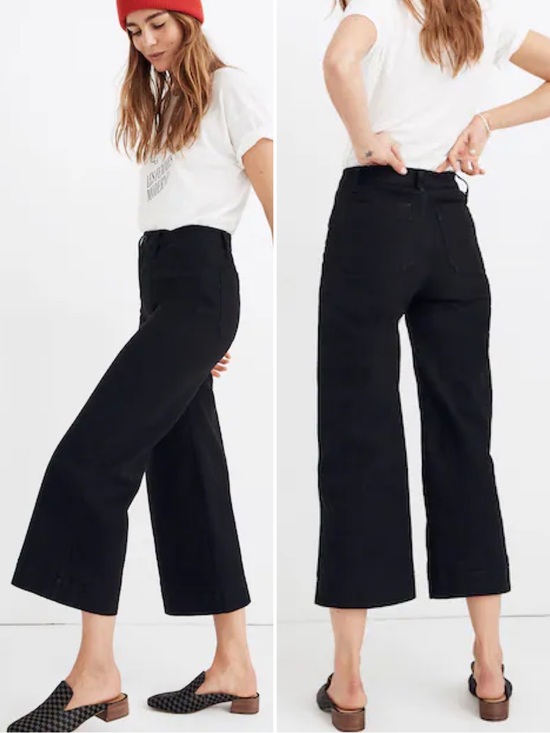 Madewell Pants - Madewell Emmett Wide Leg Crop Pants Black High Rise Stretch Size 31